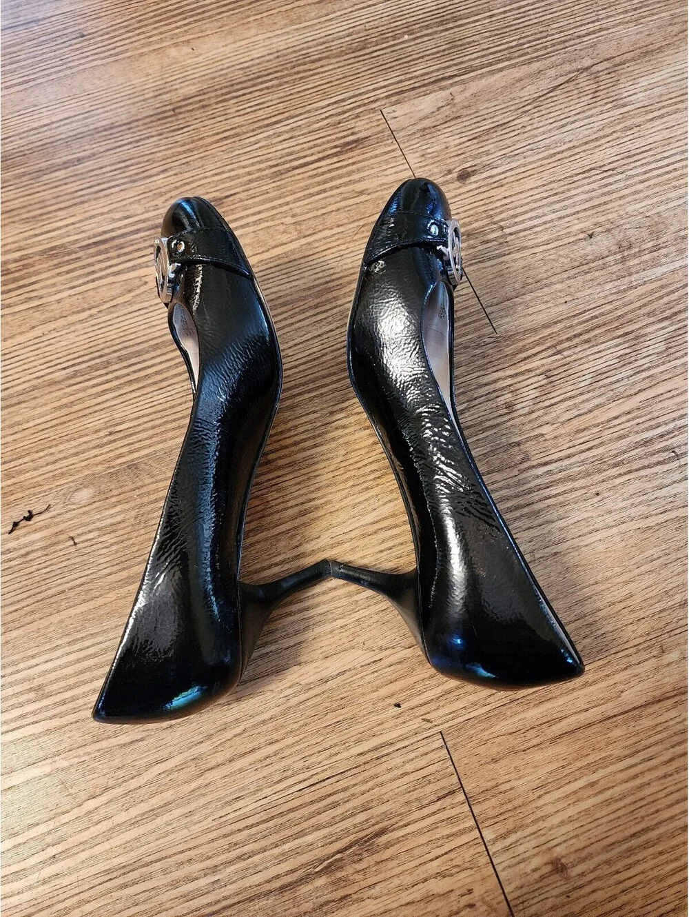 Michael Kors Black Patent Leather Heels with MK Logo Size 8M